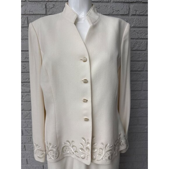 Kasper ASL Women Cream Embroidered Mother of the Bride Skirt Suit Size 12 - Picture 8 of 11
